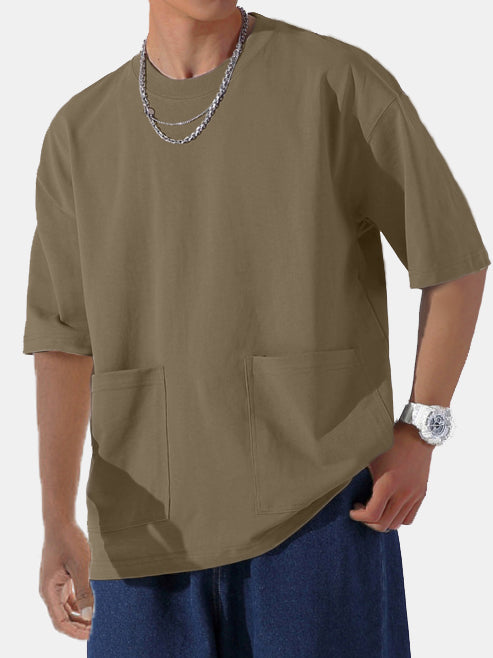 Men's Solid Color Everyday Comfort Double Pocket Short Sleeve T-shirt