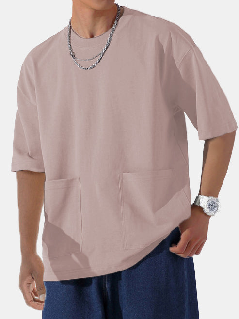 Men's Solid Color Everyday Comfort Double Pocket Short Sleeve T-shirt