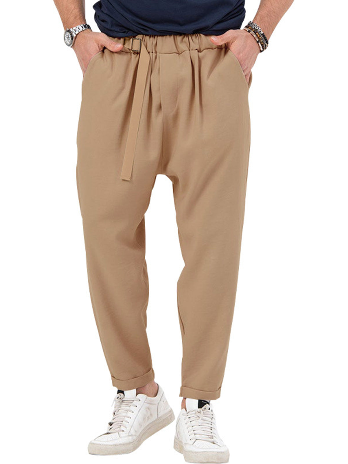 Men's casual solid color harem loose trousers