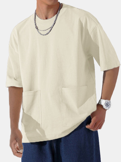 Men's Solid Color Everyday Comfort Double Pocket Short Sleeve T-shirt
