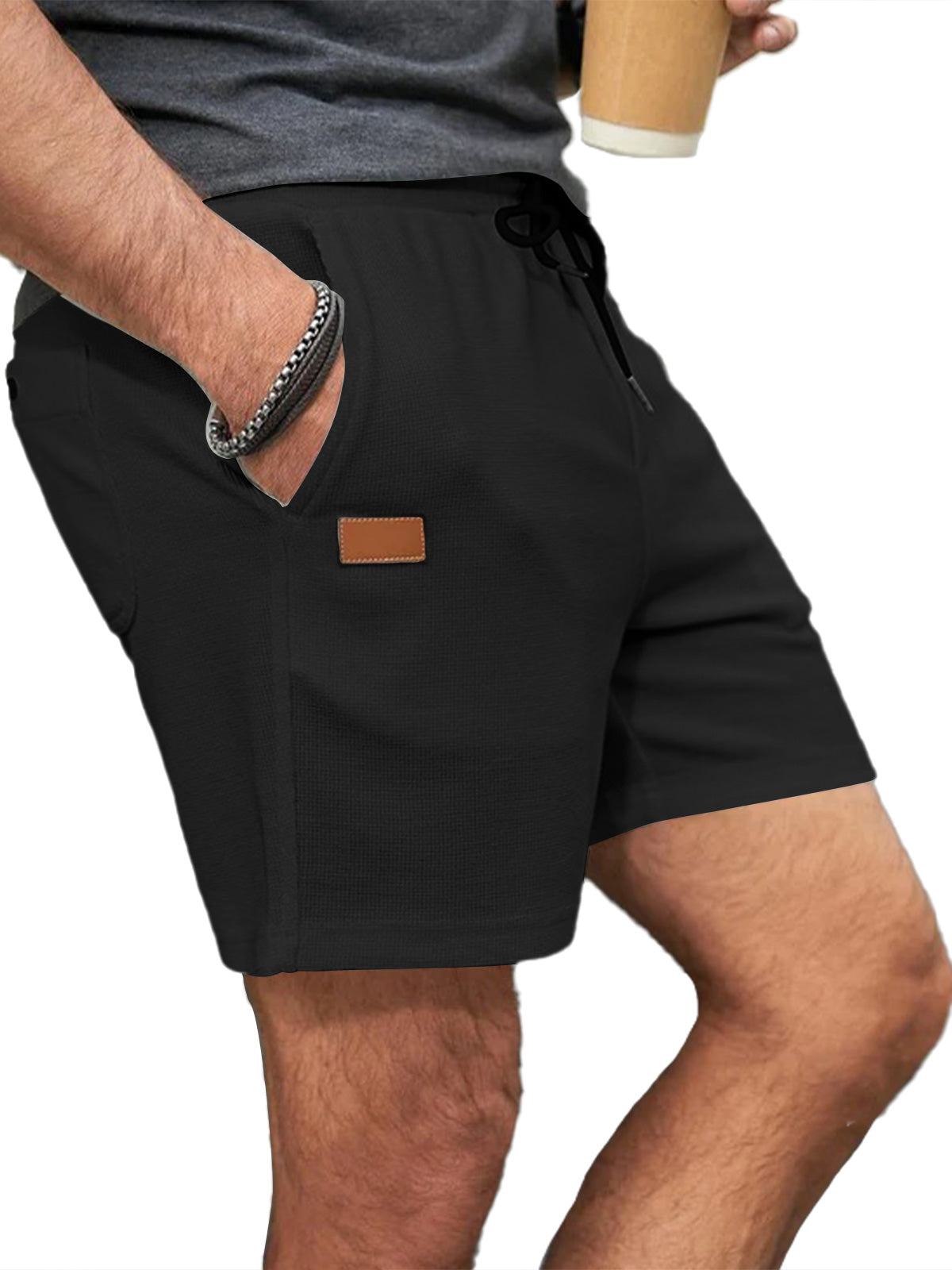 Men's waffle solid color casual shorts