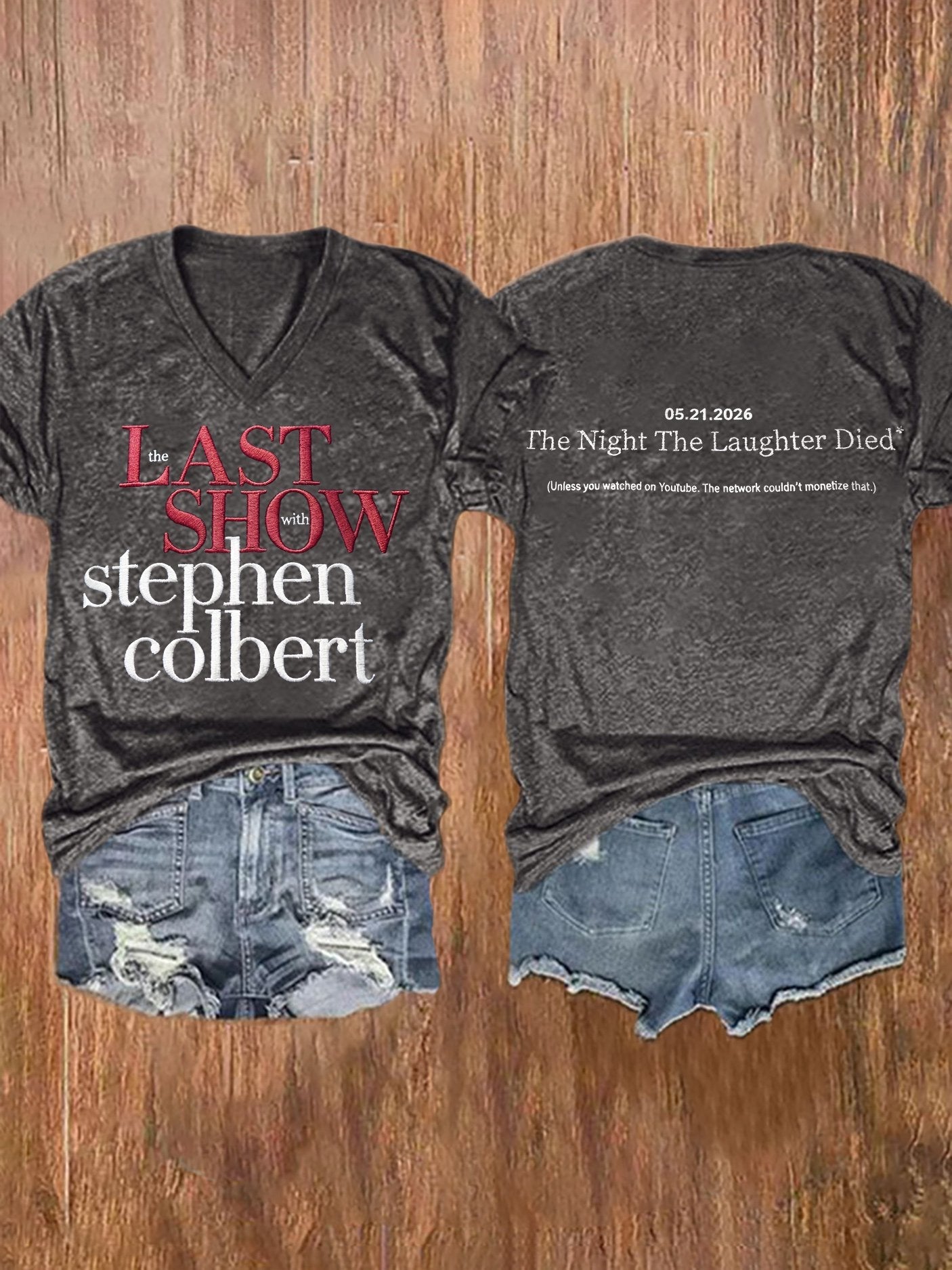 🔥Buy 3 Get 15% Off🔥V-Neck Retro Last Show 05.21.2026 The Night The Laughter Died Print T-Shirt