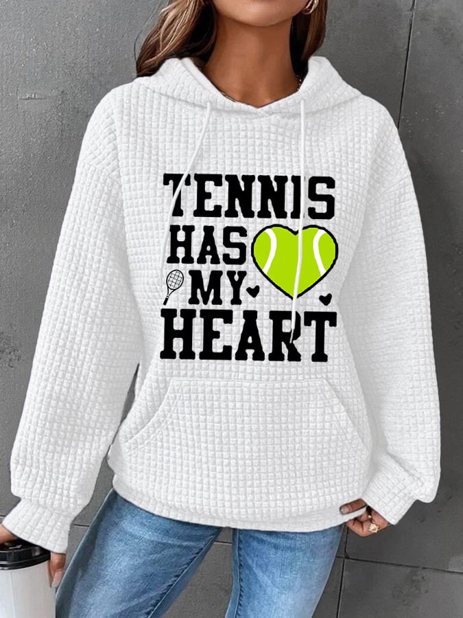 Women's Tennis Has My Heart Tennis Lover Casual Waffle Hoodie