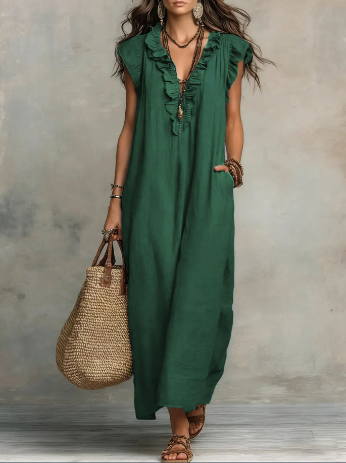 Elegant flowing sleeve floor-length dress