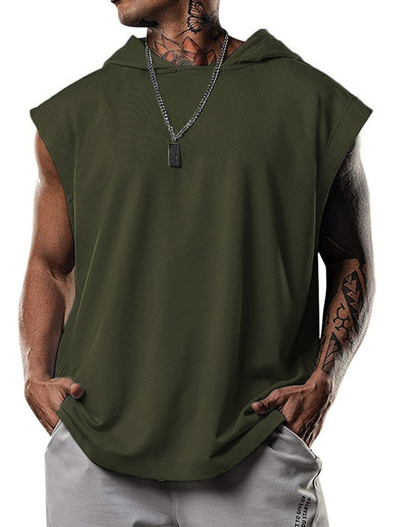 Men's Short-sleeved Solid Color Comfortable Hooded Sports Sleeveless T-shirt