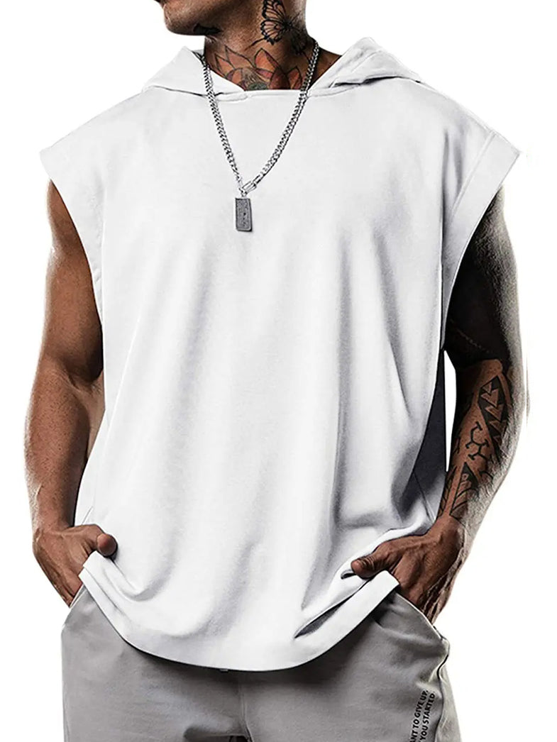 Men's Short-sleeved Solid Color Comfortable Hooded Sports Sleeveless T-shirt