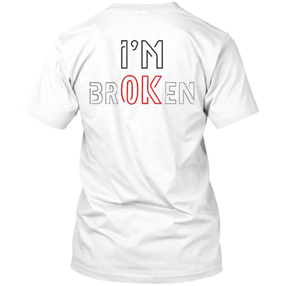 I AM OK I AM BROKEN Red Font Print Round Neck Men's T-shirt