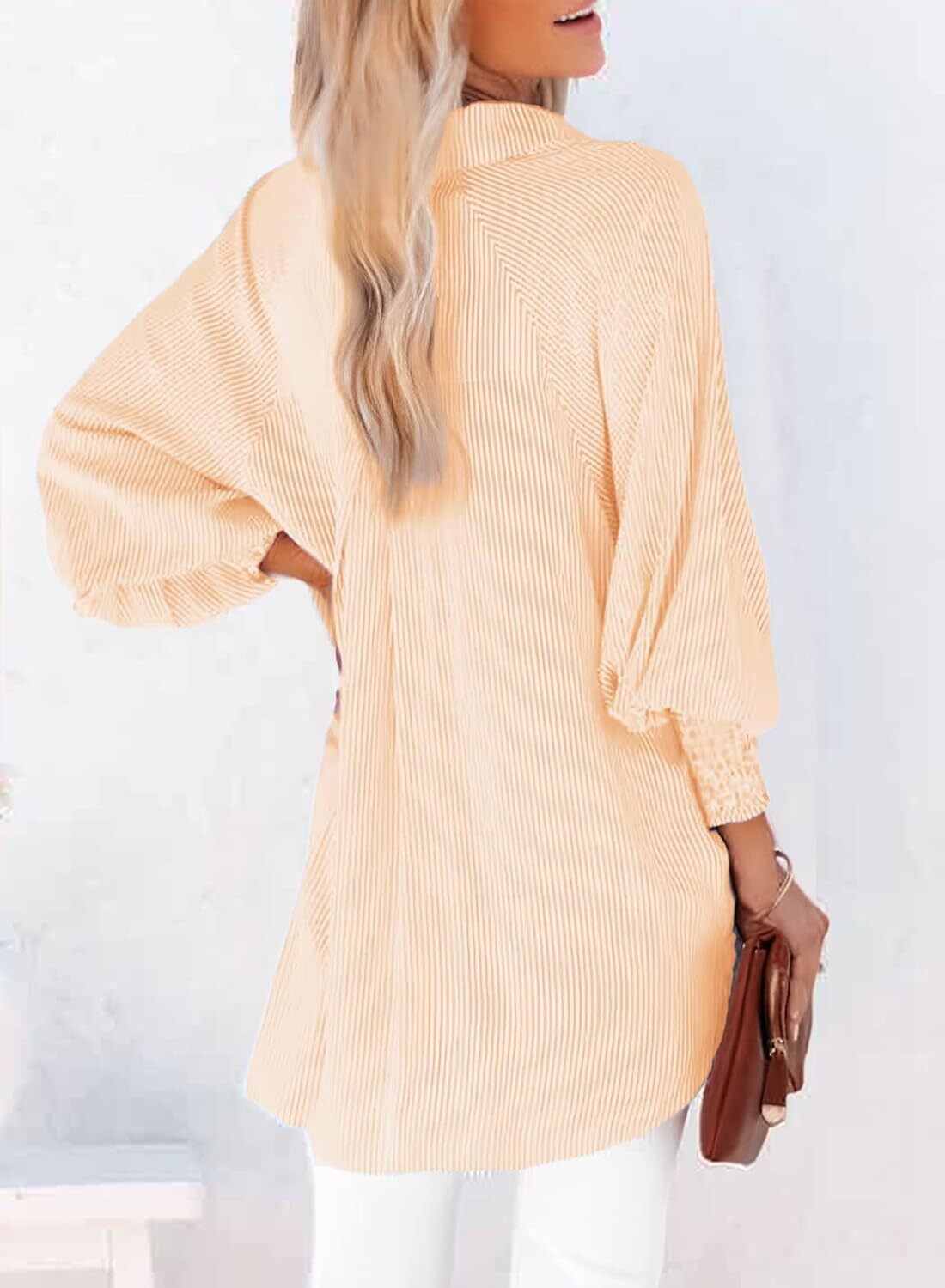 🔥Last day promotion🔥Women's pleated cuffs striped shirt with pockets and casual collar