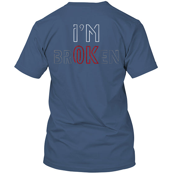 I AM OK I AM BROKEN Red Font Print Round Neck Men's T-shirt