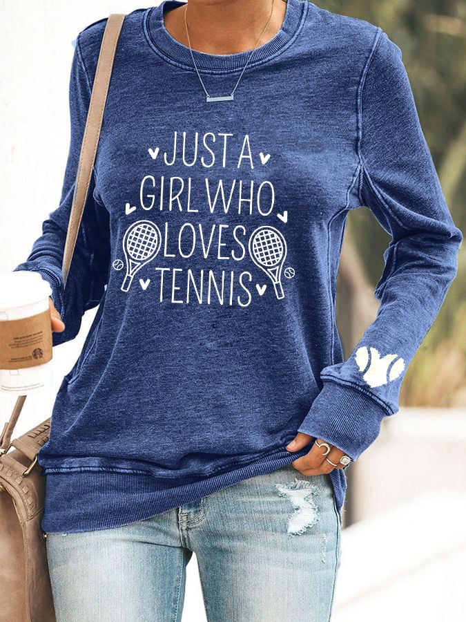 Women's "Just A Girl Who Loves Tennis" printed casual sweatshirt