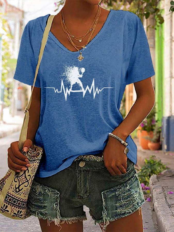 Women's Tennis Lovers Casual V-Neck T-Shirt