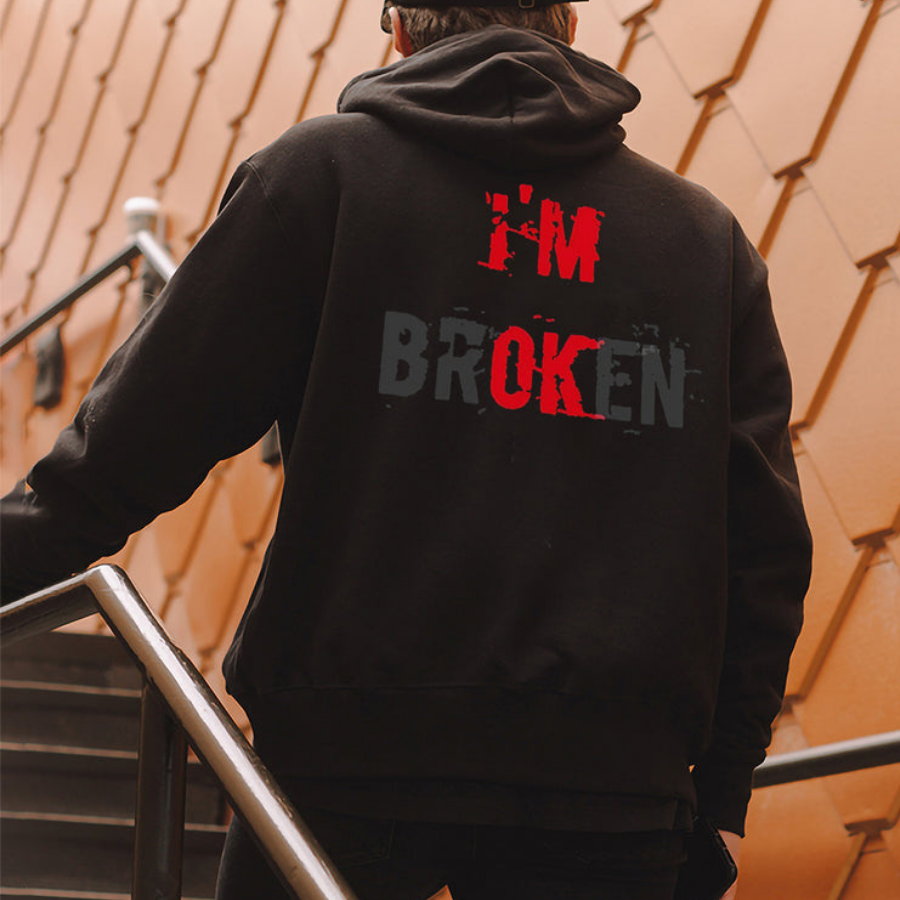 I'M Broken Print Men All-Match Hoodie