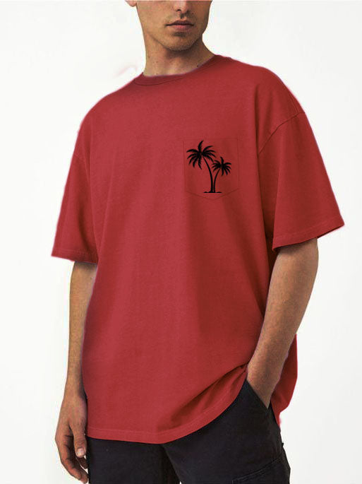 Men's Casual Sports Coconut Print Pocket Short Sleeve T-Shirt