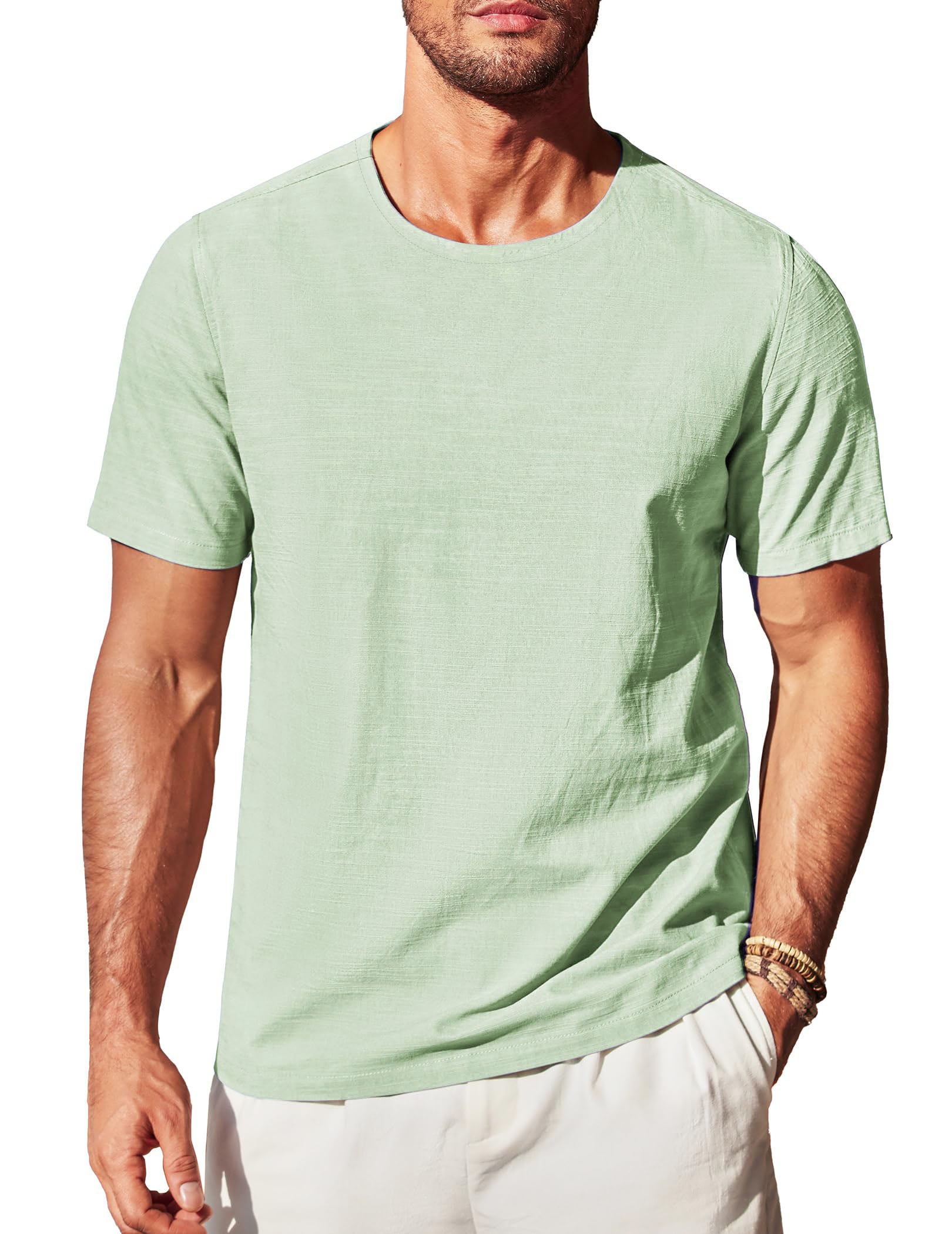 Men's Cotton and Linen Round Neck Short-Sleeved T-shirt