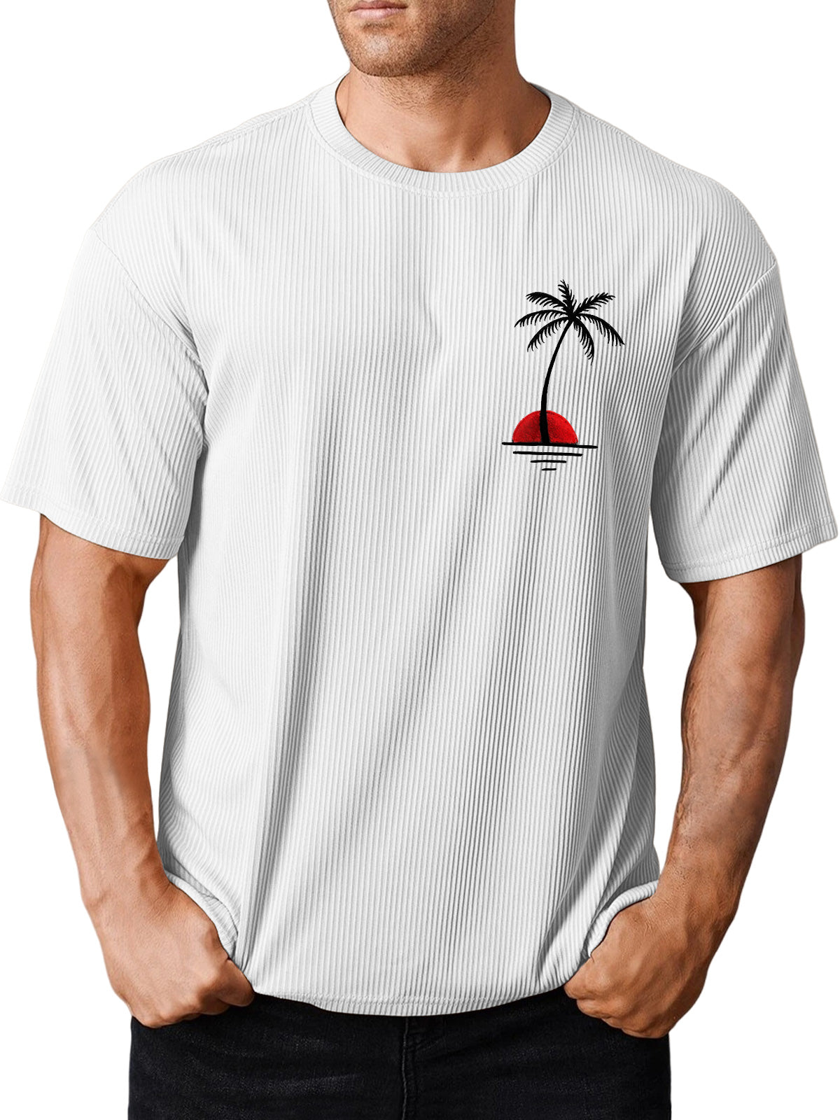 Men's Hawaiian striped coconut print short-sleeved T-shirt