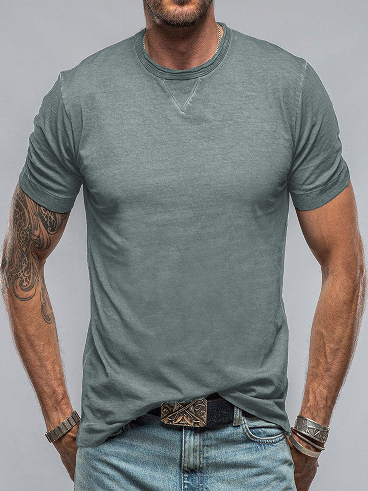 Men's Solid Color Round Neck Short Sleeve T-shirt
