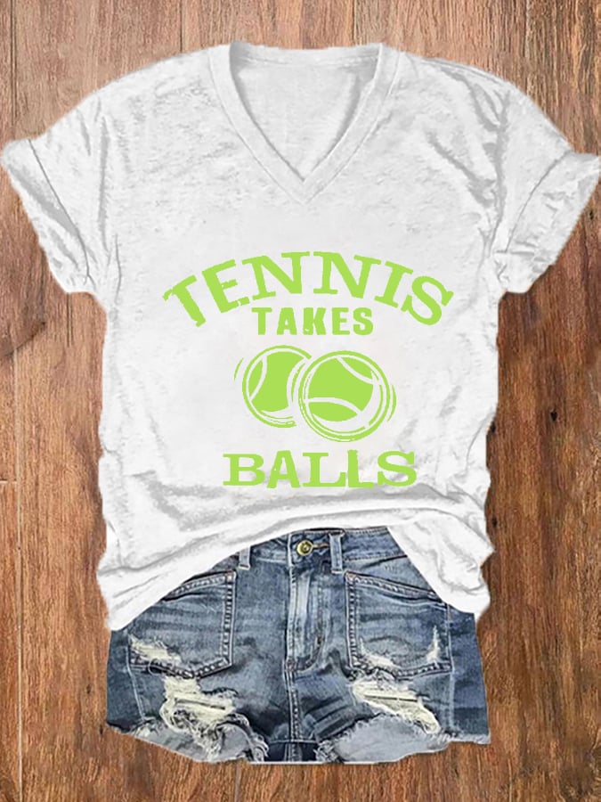 Women's Funny Tennis Tennis Takes Balls Printed Casual Tee