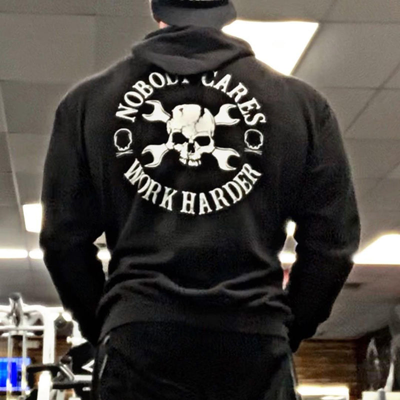 nobody cares work harder skull print hoodie