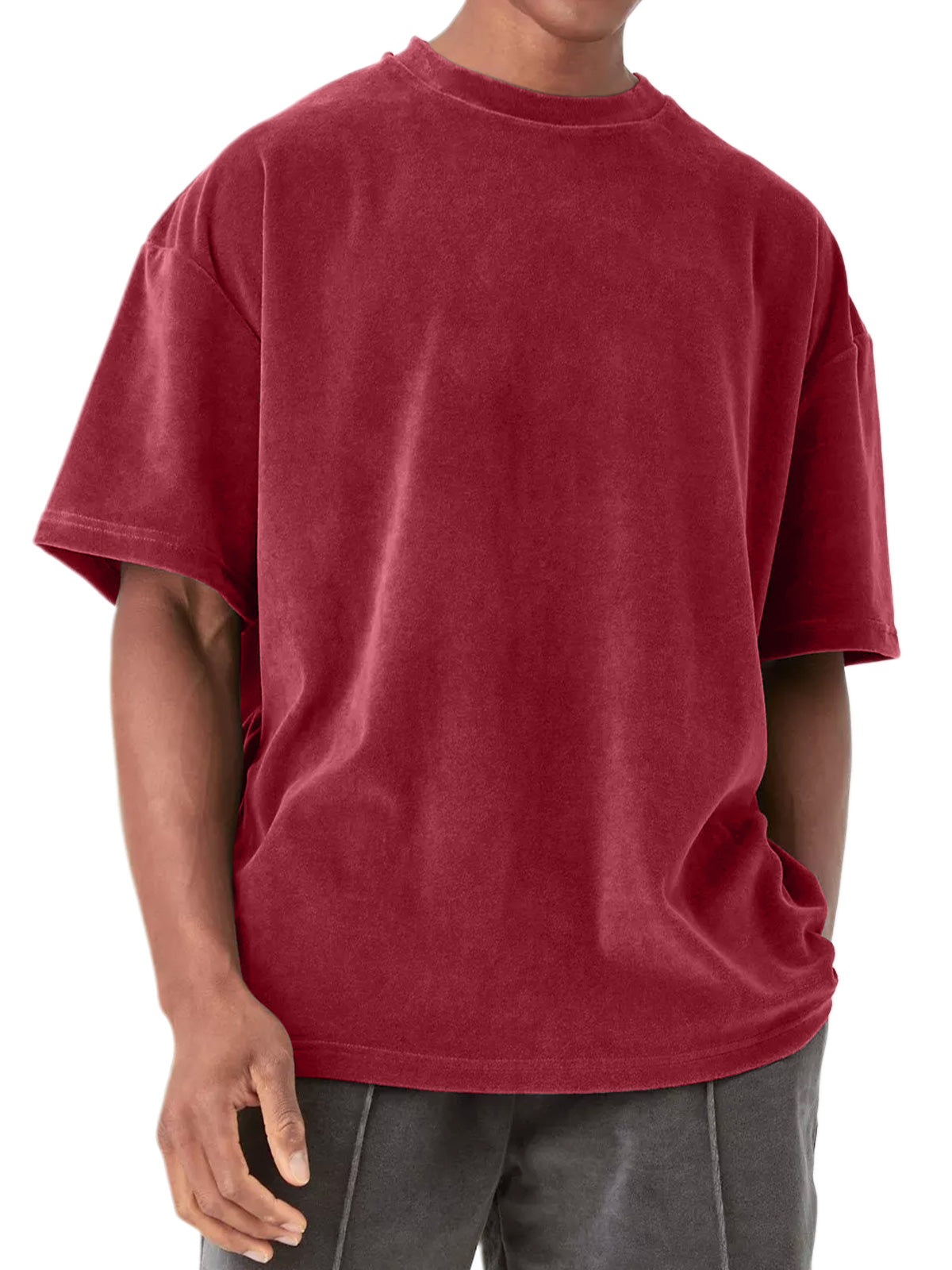 Men's Round Neck Suede Solid Color Short Sleeve T-Shirt
