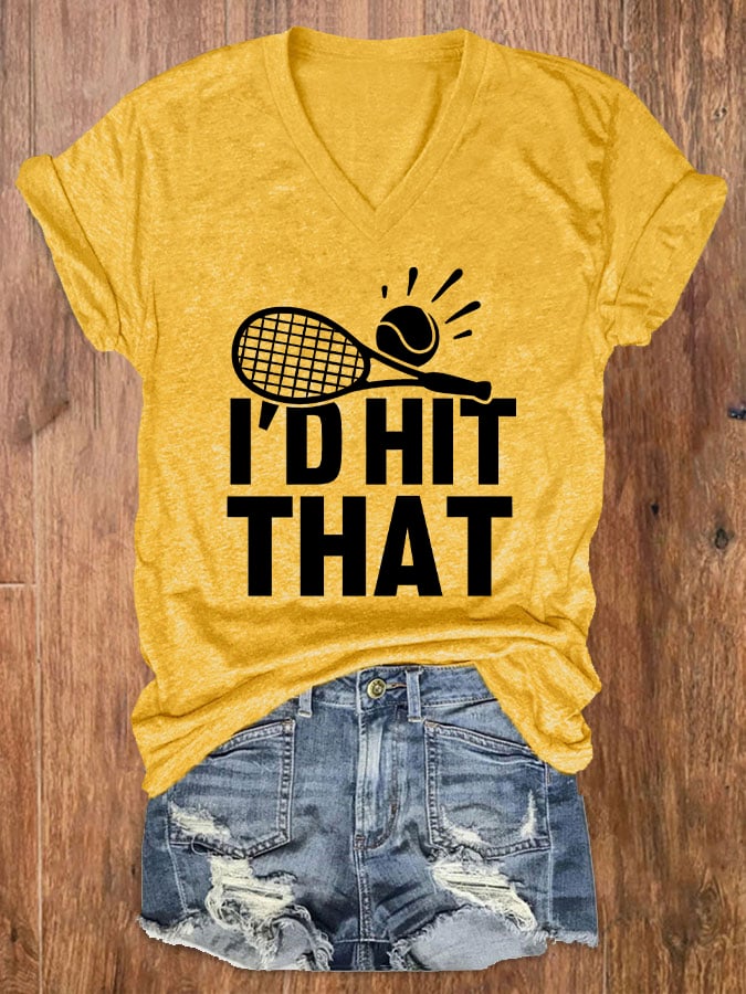 Women's Fun Tennis Printed Casual V-Neck T-Shirt