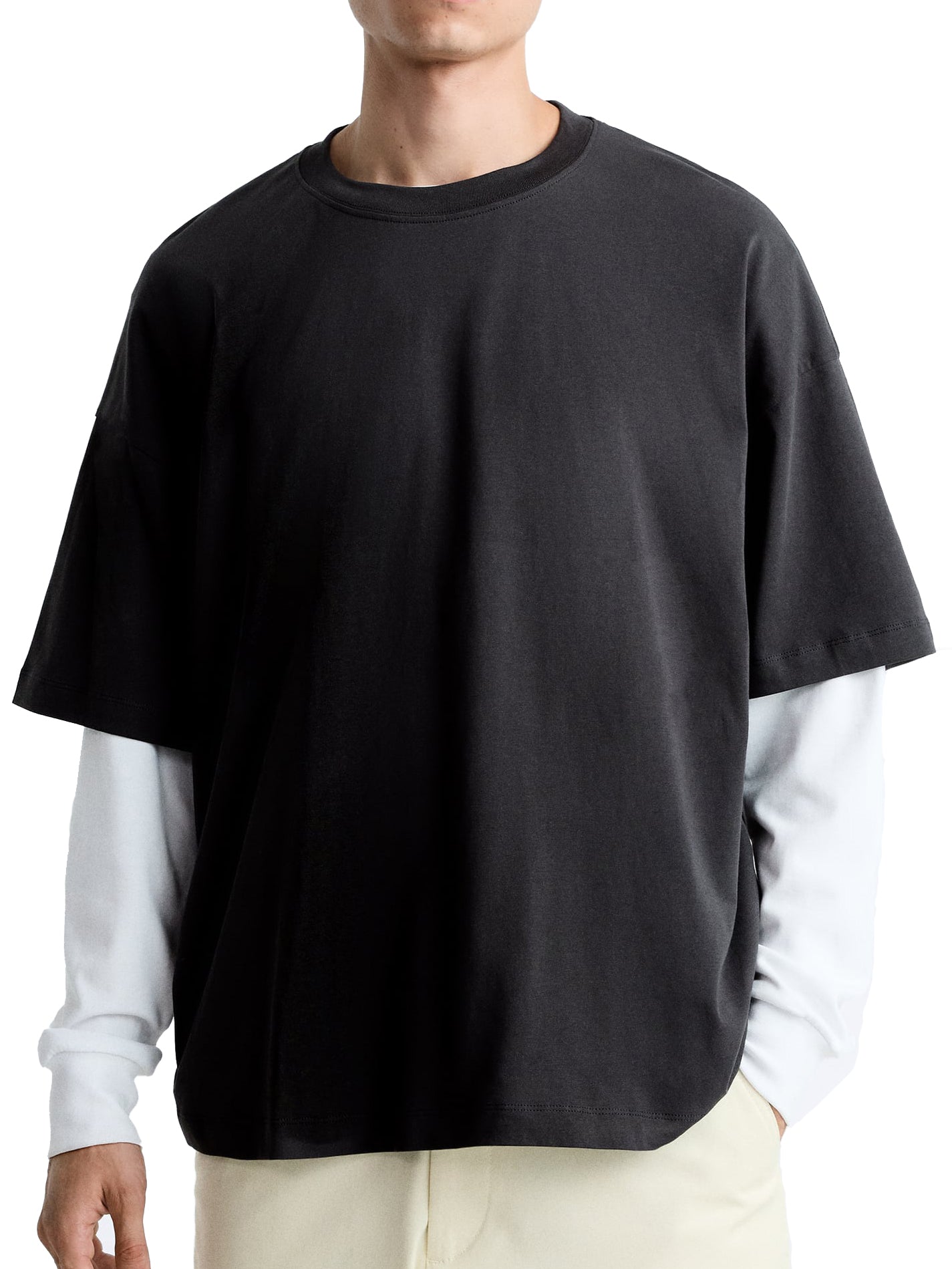 Men's Fashionable Loose Spliced two-piece Long-sleeved T-shirt 