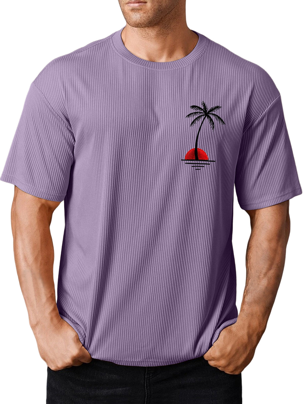 Men's Hawaiian striped coconut print short-sleeved T-shirt