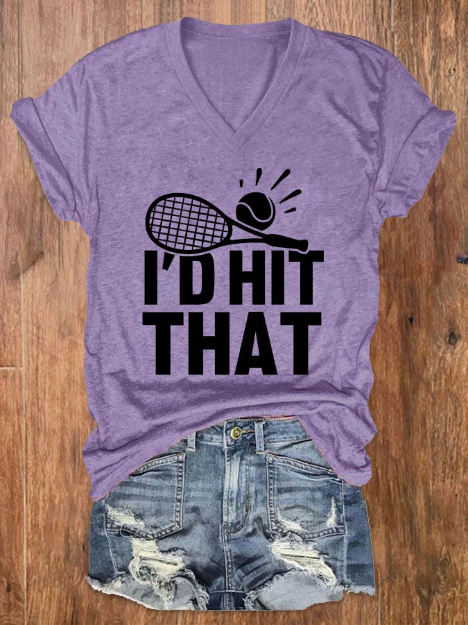 Women's Fun Tennis Printed Casual V-Neck T-Shirt