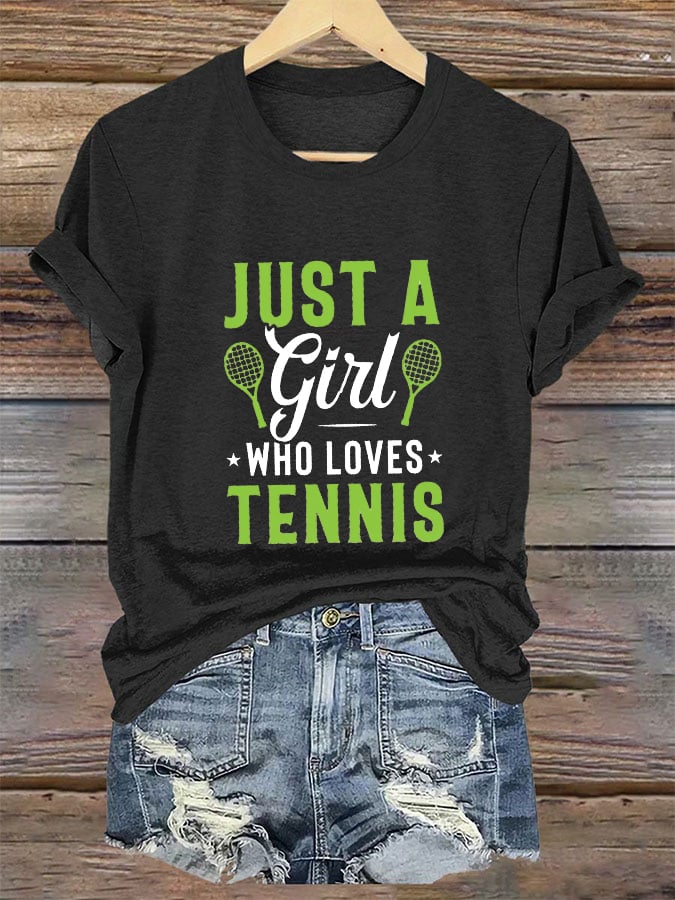 Women's Just a Girls Who Loves Tennis  Tennis Lover Printed T-Shirt