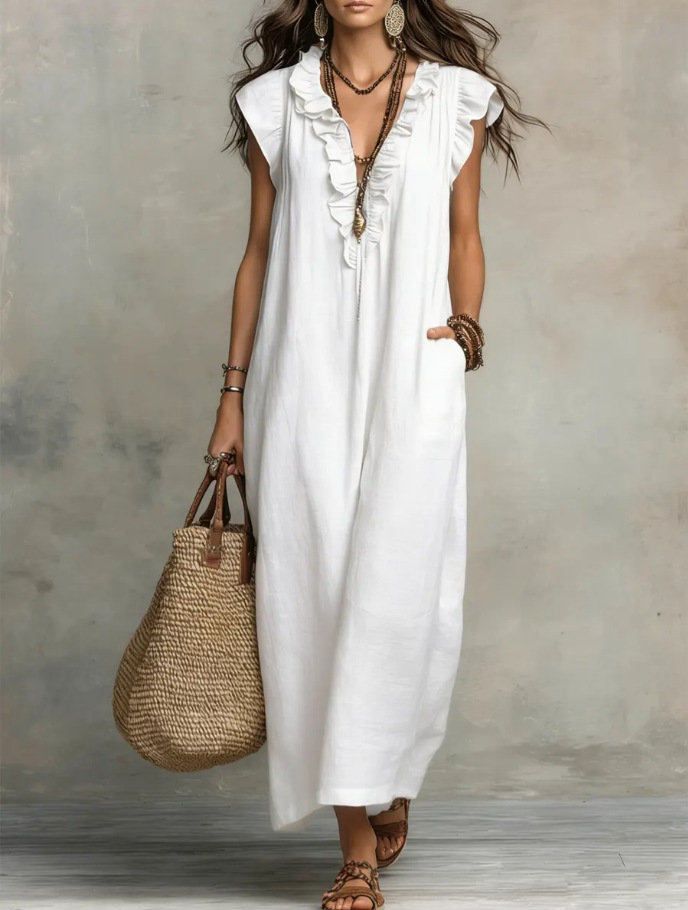 Elegant flowing sleeve floor-length dress