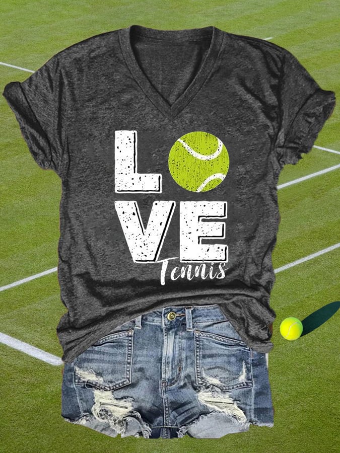 Women's Tennis Lovers Casual V-Neck Tee