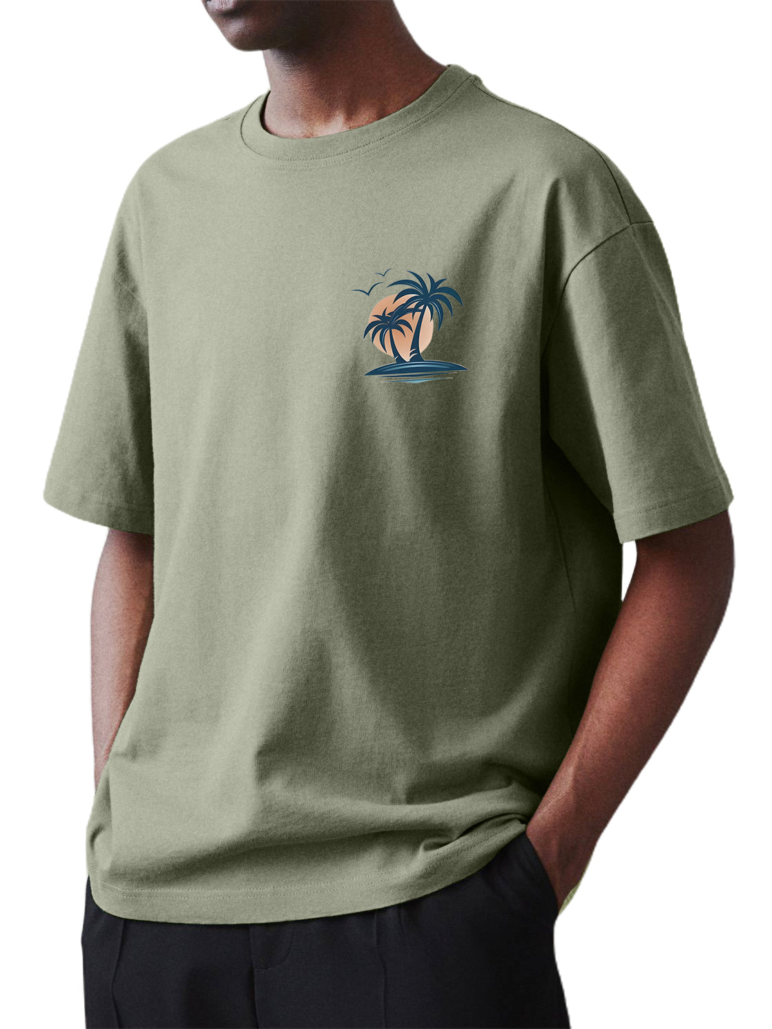 Men's 100% Cotton Basic Casual Palm Tree Print Everyday Short Sleeve T-Shirt