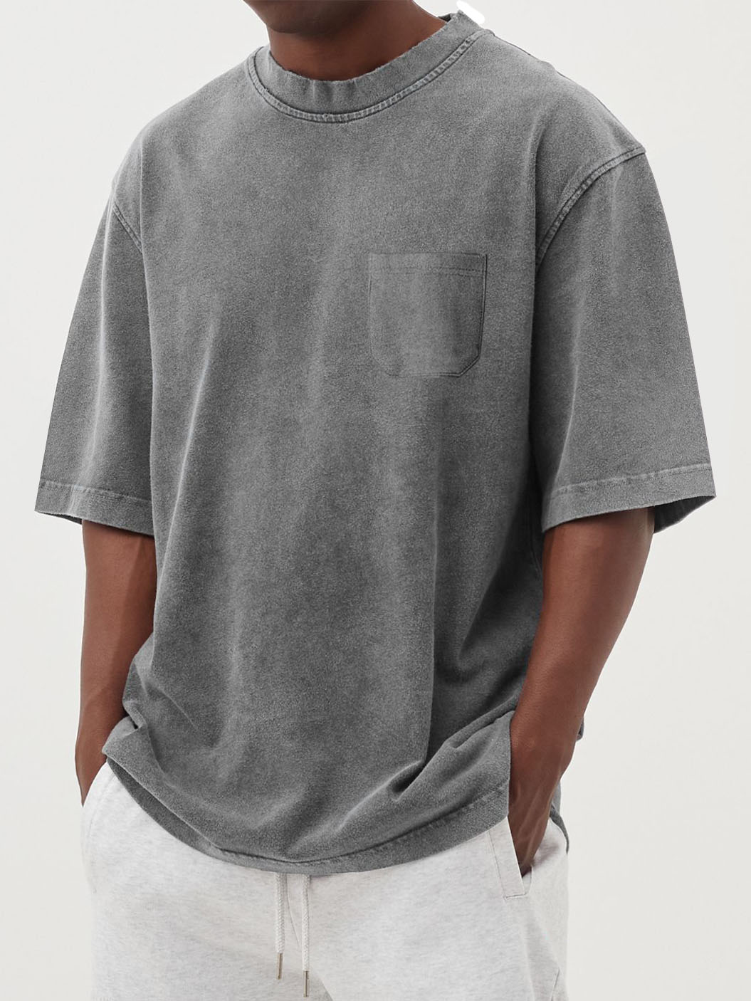 Men's Pocket Cotton Washed Distressed Batik Casual Short Sleeve T-Shirt