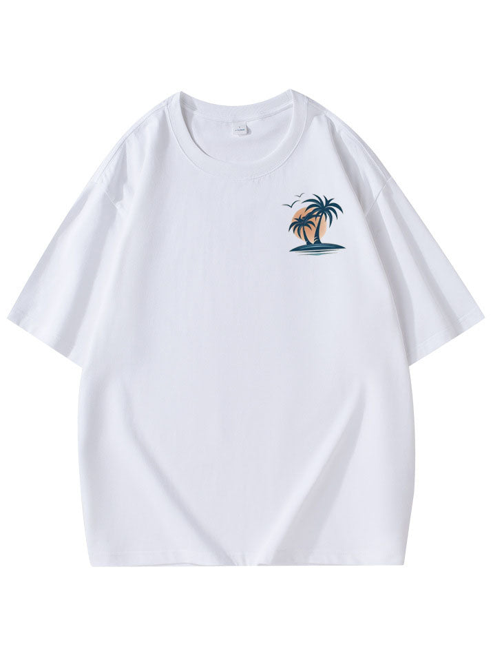 Men's Pure Cotton Basic Casual Simple Palm Tree Print Comfortable Short-sleeved T-shirt