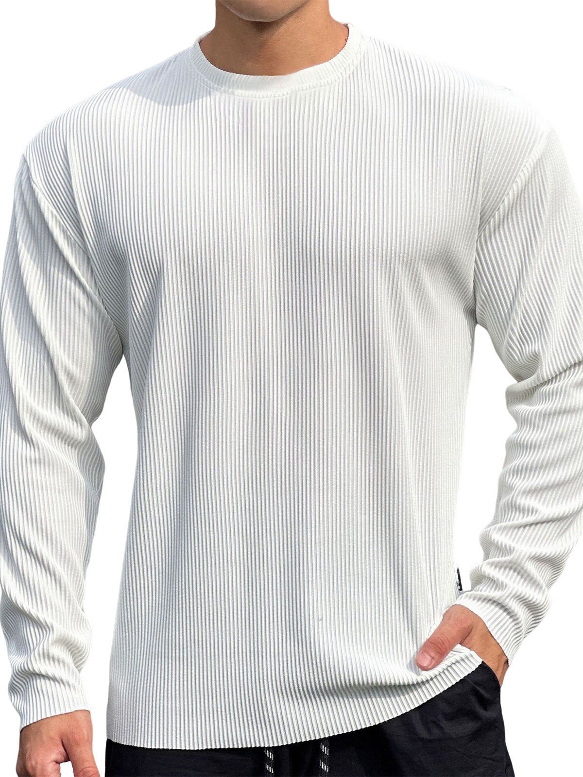Men's Casual Round Neck Striped Loose Large Size T-Shirt