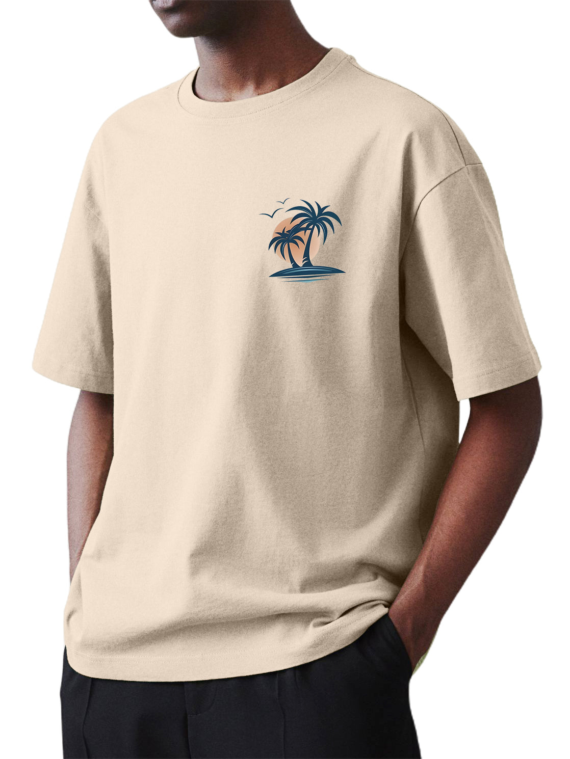Men's 100% Cotton Basic Casual Palm Tree Print Everyday Short Sleeve T-Shirt