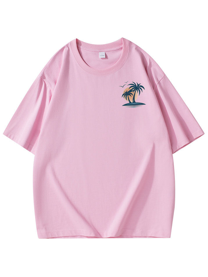 Men's Pure Cotton Basic Casual Simple Palm Tree Print Comfortable Short-sleeved T-shirt