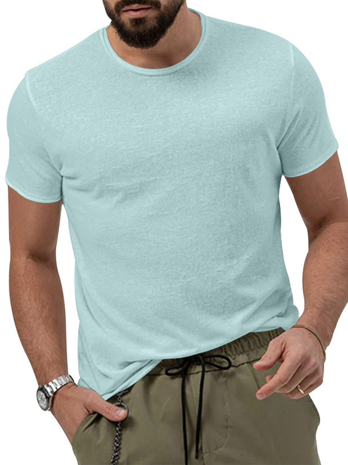 Men's Solid Color Breathable Round Neck Short Sleeve T-Shirt