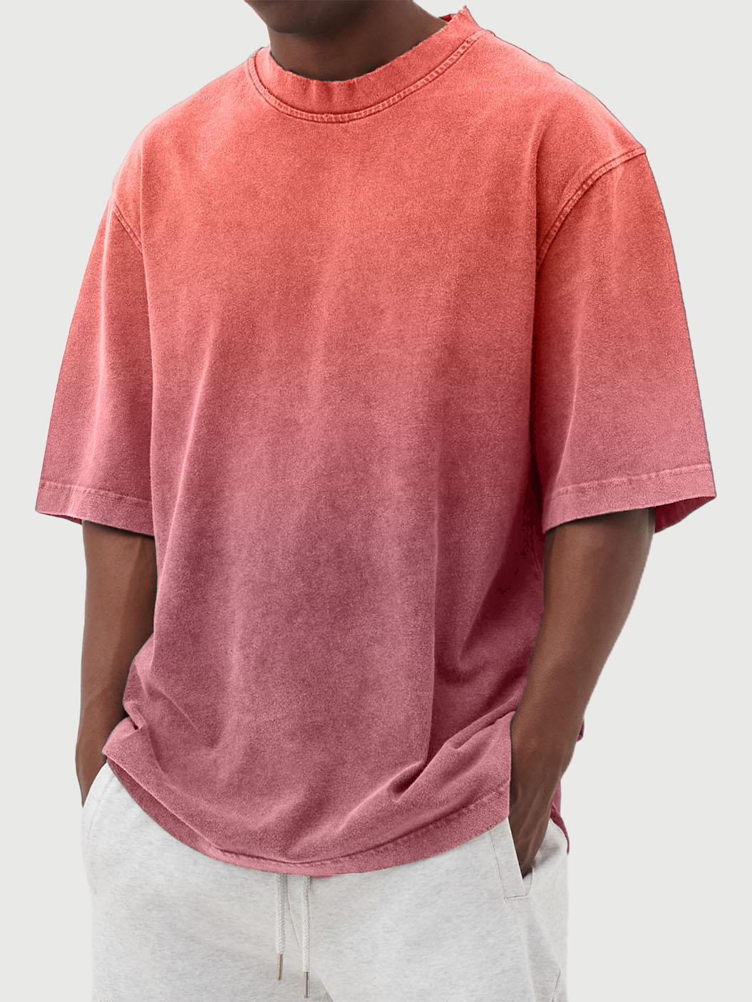 Men's Pure Cotton Gradient Contrast Round Neck Short-sleeved T-shirt
