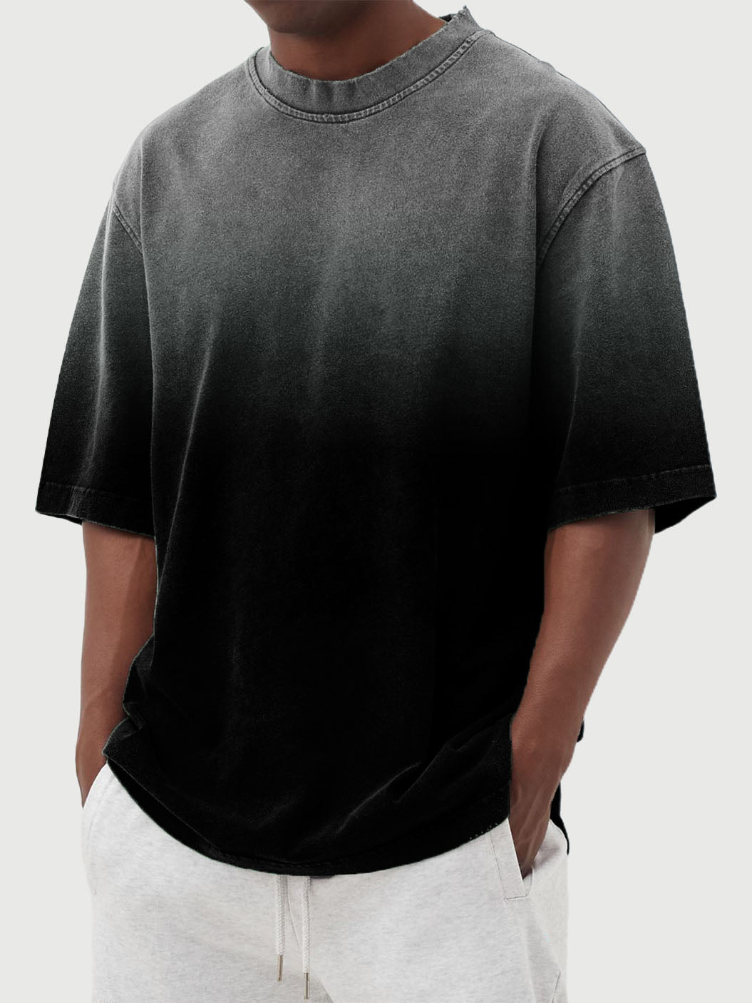 Men's Pure Cotton Gradient Contrast Round Neck Short-sleeved T-shirt