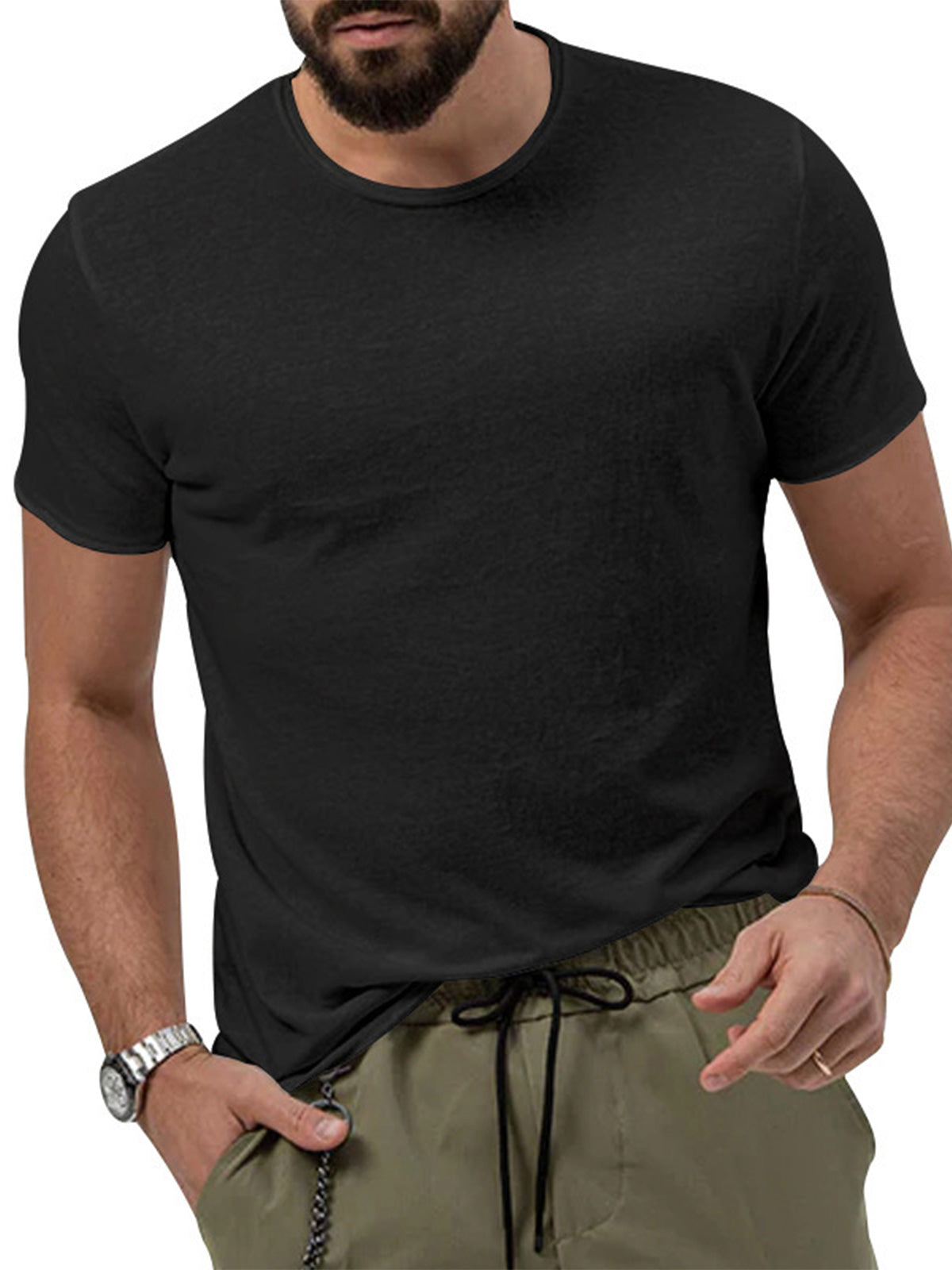 Men's Solid Color Breathable Round Neck Short Sleeve T-Shirt