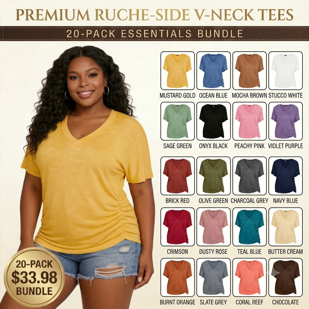 SwimWeek Womens Short Sleeve V Neck Dolman Tops with Side Shirring Loose Fit Shirts