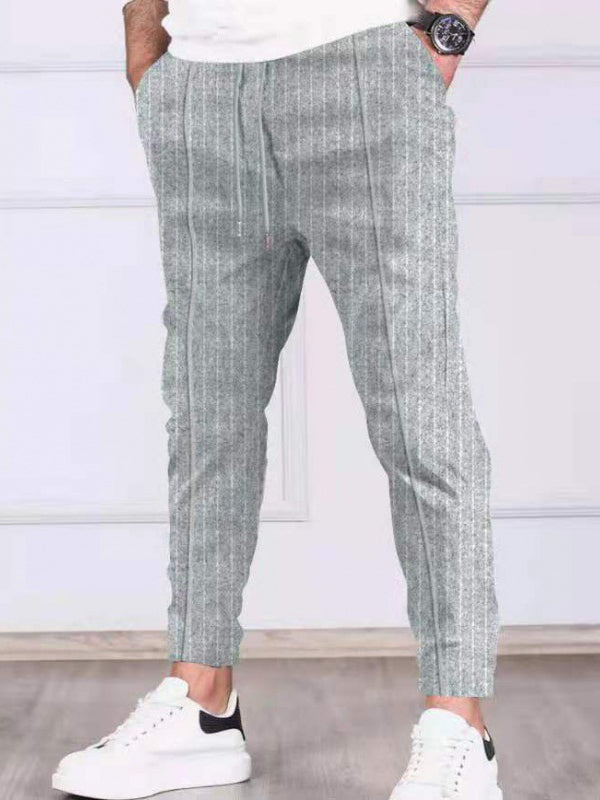Men's striped lace-up casual trousers