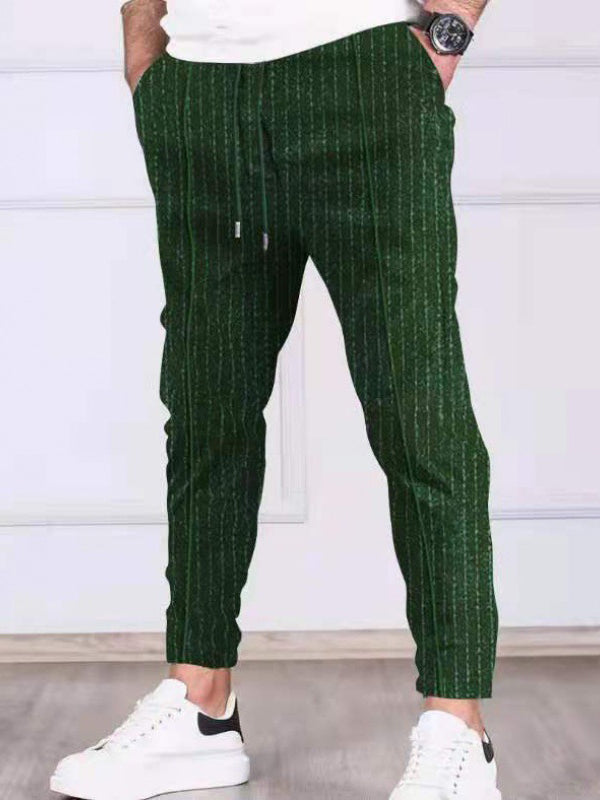 Men's striped lace-up casual trousers