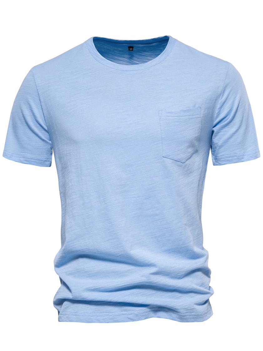 Men's Round Neck Pocket Cotton Short Sleeve T-shirt