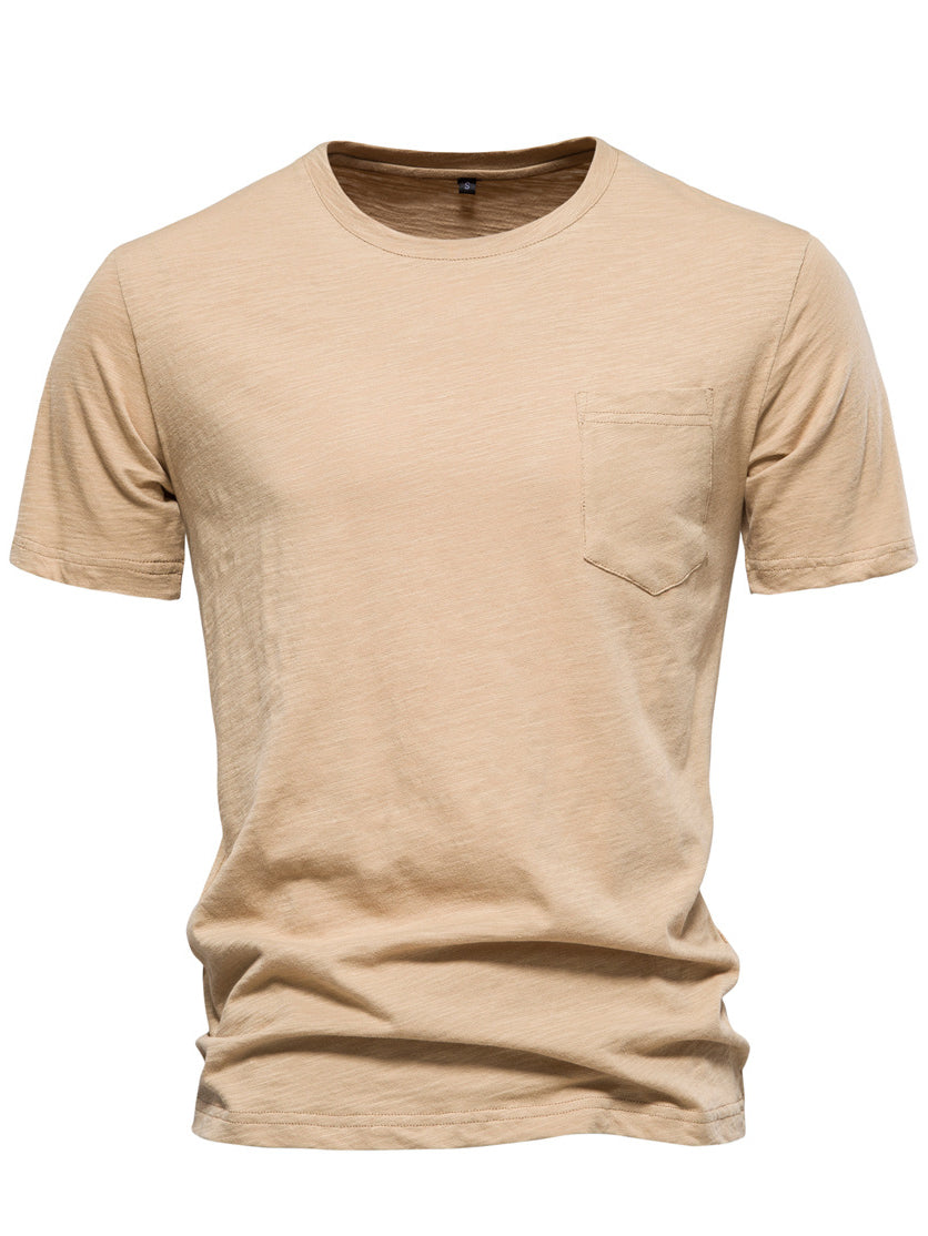 Men's Round Neck Pocket Cotton Short Sleeve T-shirt