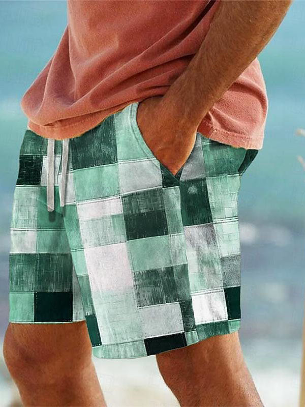 Hawaiian Men's Beach Plaid Print Shorts