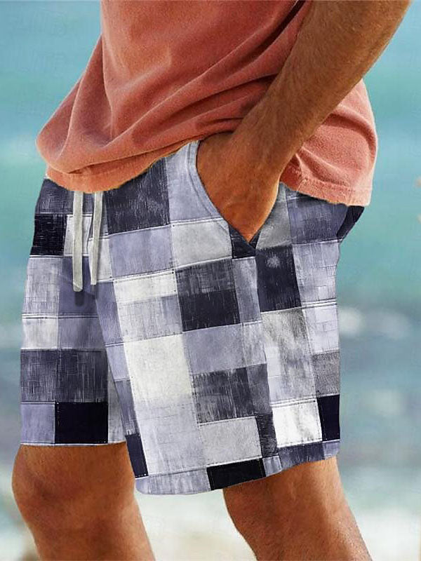 Hawaiian Men's Beach Plaid Print Shorts