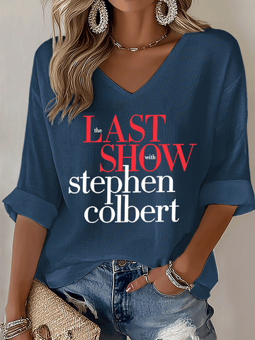 V-Neck Retro Last Show Print T-Shirt