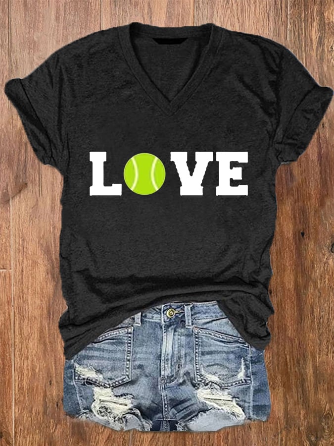 Women's Tennis Lover Casual V-Neck Tee