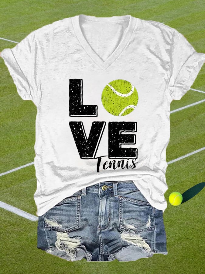 Women's Tennis Lovers Casual V-Neck Tee